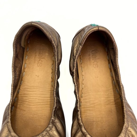 TIEKS Metallic Bronze & Turquoise Leather Foldable Ballet Flats Size 7 - Picture 5 of 16